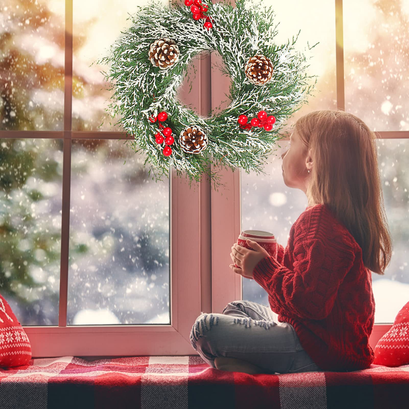Navidad Artificial - Guirnalda para puerta de - Decoración de Navidad en | corona de abeto, decoración de pared para puerta de salón Jingan