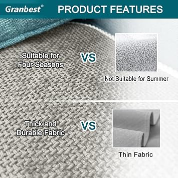 Granbest Non-Slip Sofa Seat Covers 3 Seater Thick Sofa Cover Sofa Protectors from Pets Universal for All Seasons (3 Seater, Light Grey)