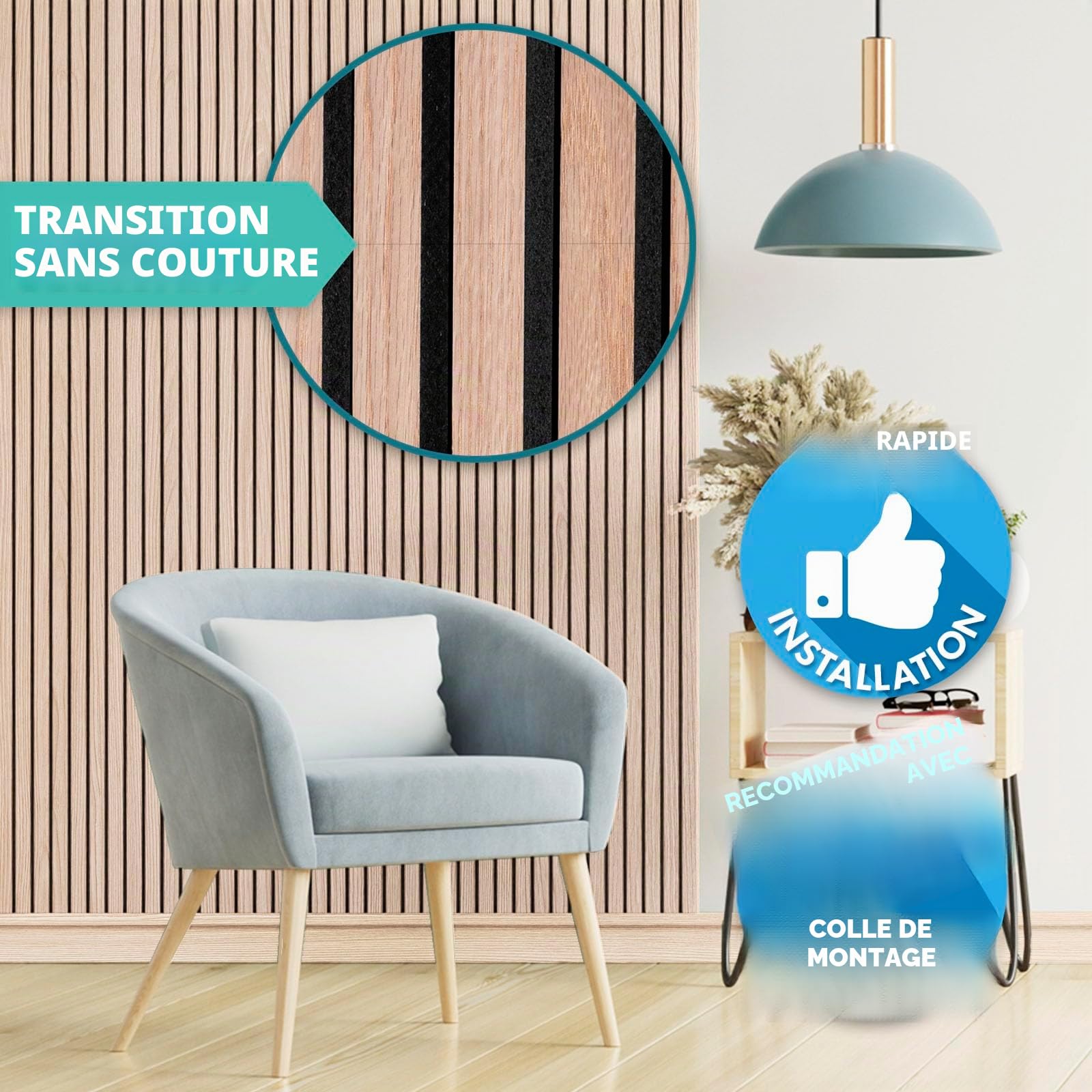 etm Panneaux acoustiques - 60 x 60 cm - Panneaux muraux avec placage en Bois véritable - Revêtement Mural - Panneau Acoustique en Feutre - Feutre Acoustique (White Oak)