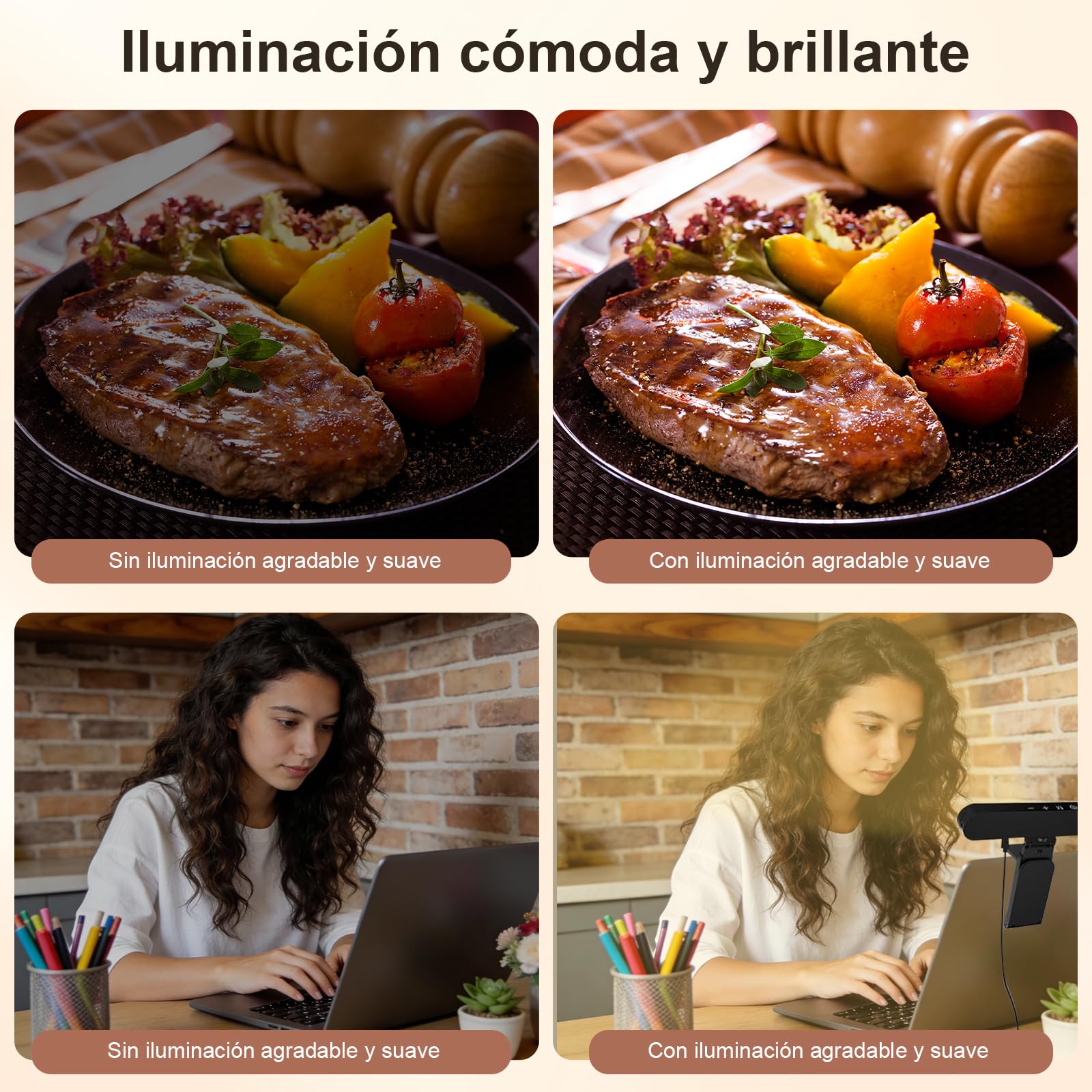 Luz Video Streaming con Mando a Distancia, Iluminación LED Monitor 3 Temperaturas Color & 10 Niveles Brillo, Luz Video 360° Giratoria para PC, Oficina, Reuniones Video, USB, Instalación Sencilla