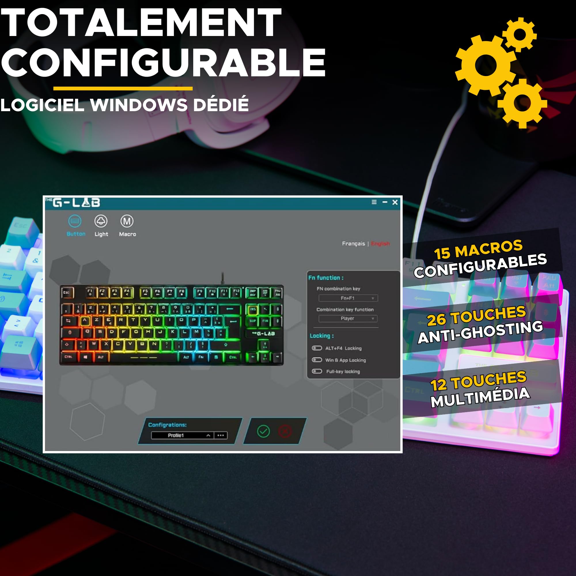 The G-Lab Keyz Caesium TKL - Clavier Gamer 87 Touches 15 Macros AZERTY FR