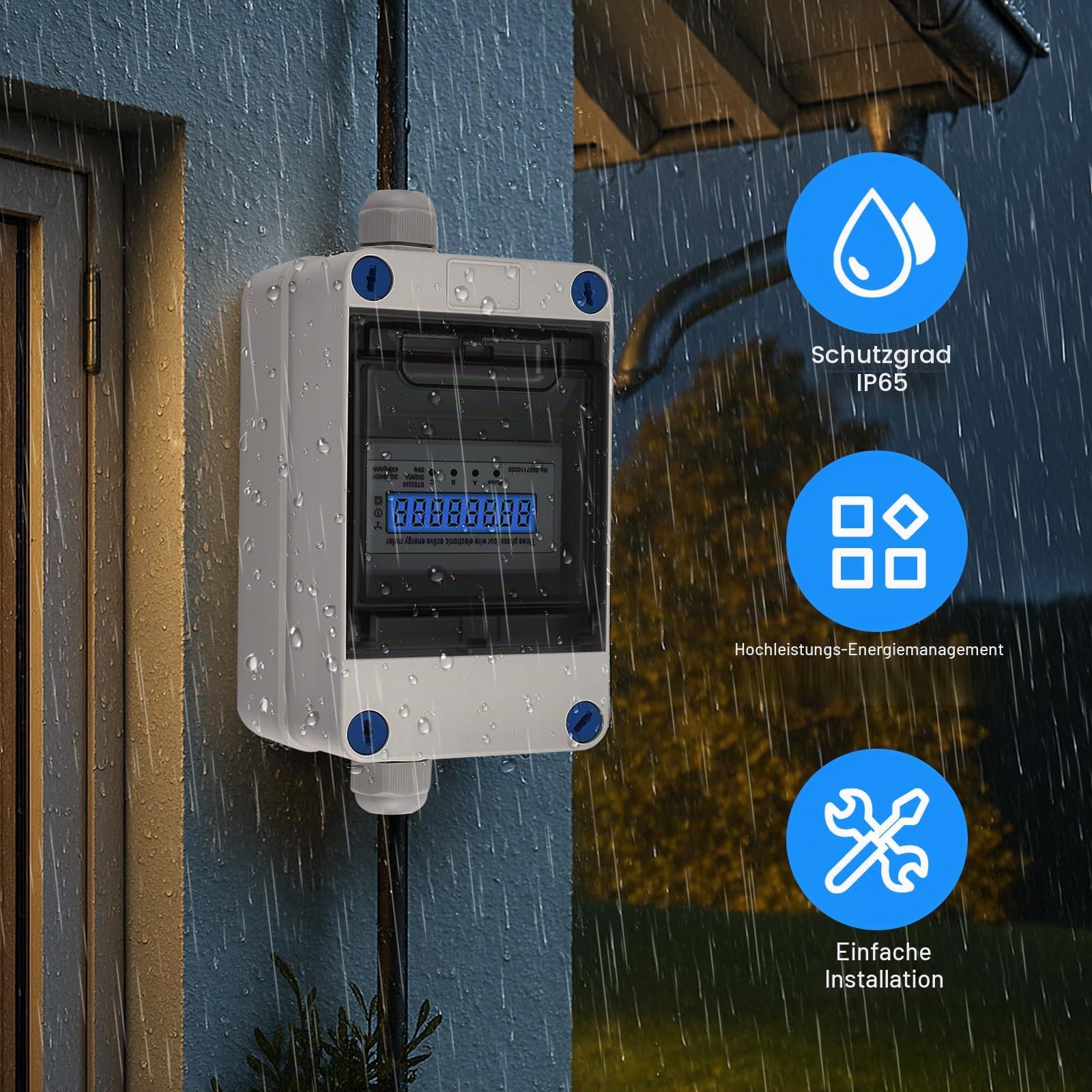 Mobiler Stromzähler, 3 Phasen Mobiler Stromzähler mit CEE Stecker und Kupplung, 32A 400V Mobiler Digitalzähler IP67 Mit Mit Rückstellfunktion, Zwischenzähler für Wohnwagen,Elektrofahrzeuge,Camping