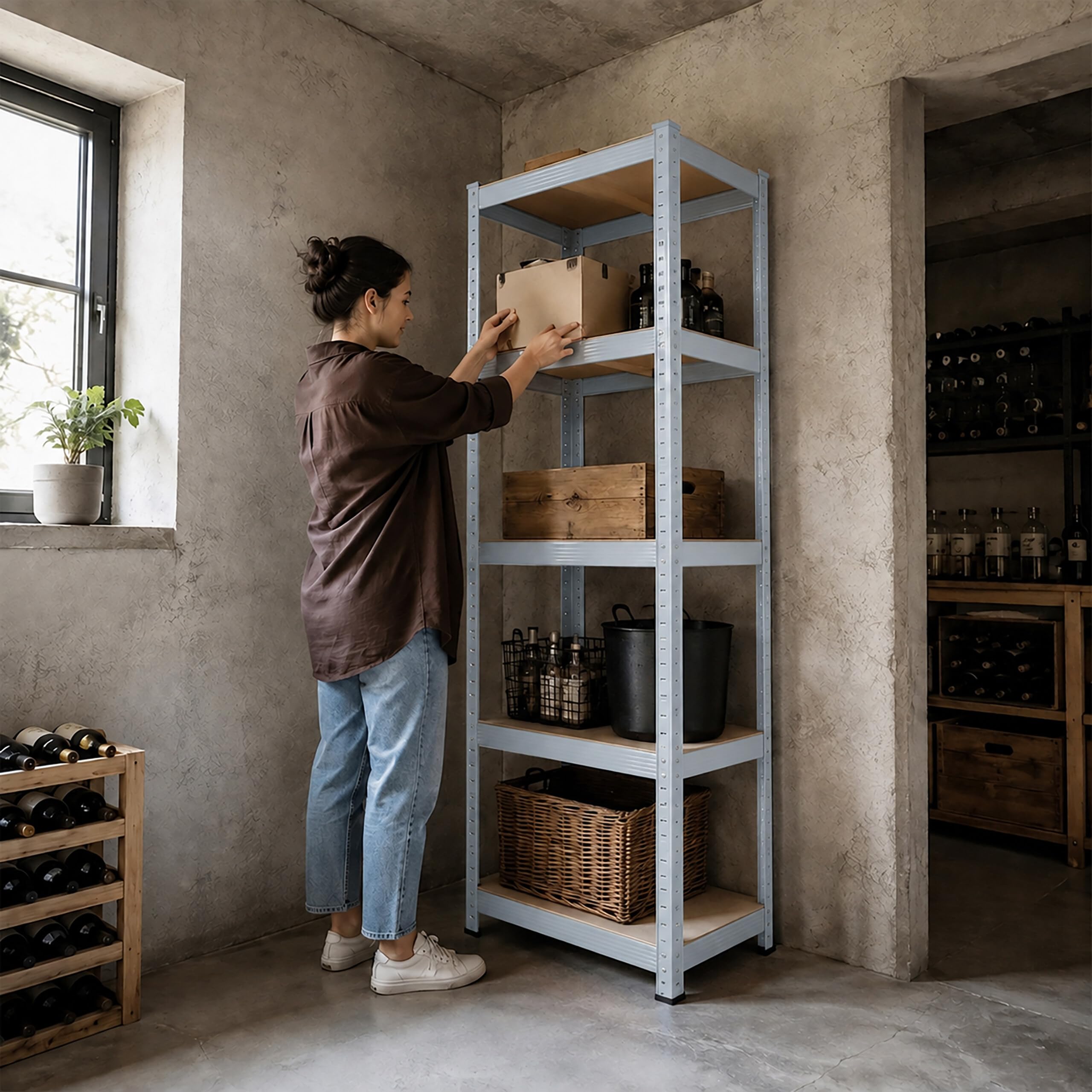 Relaxdays Scaffale per carichi pesanti, grigio/marrone