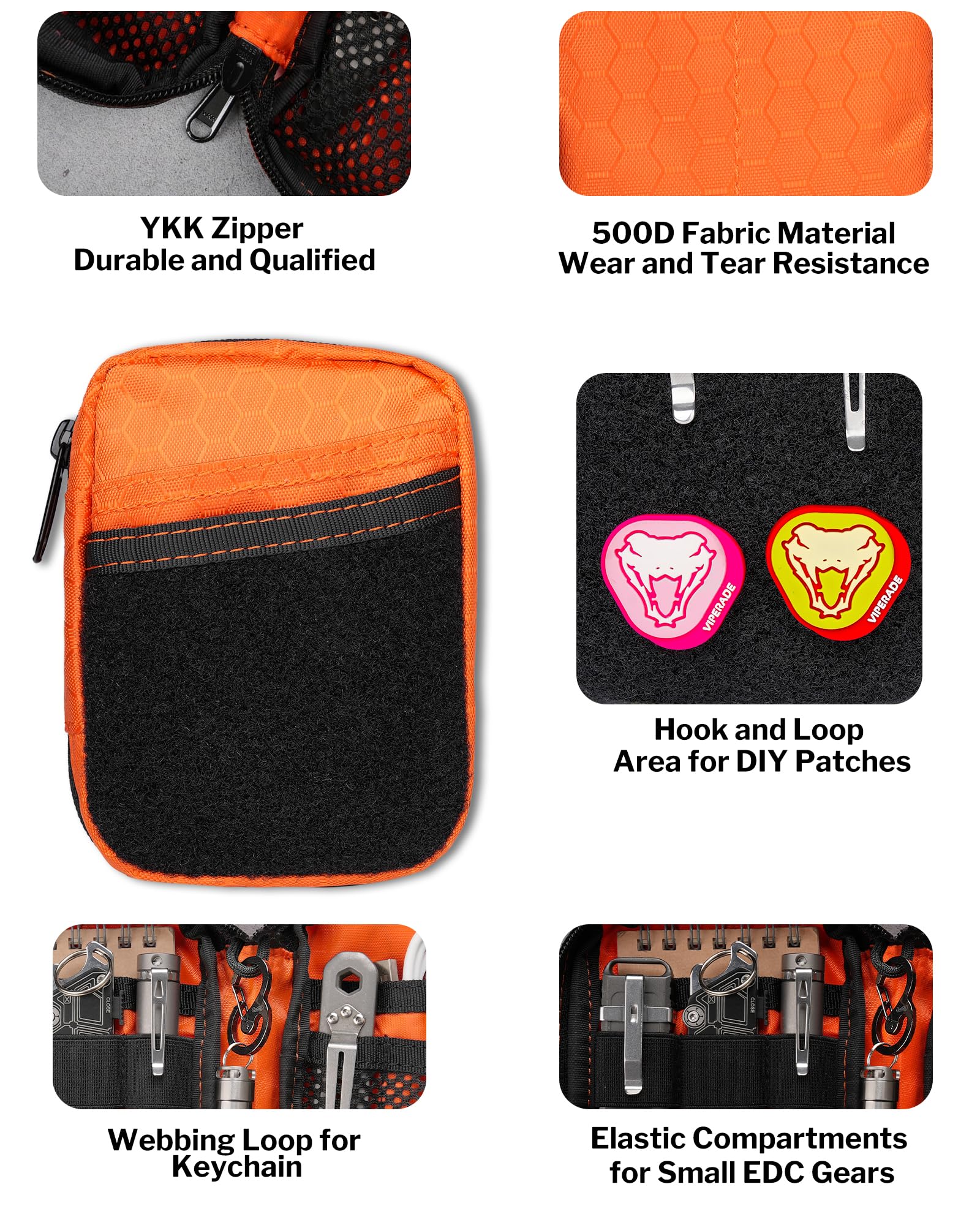 VIPERADE VE31 EDC Organizer do torebki, mini torba na narzędzia, kieszonkowa torba na organizer, mała torebka, YKK zamek błyskawiczny EDC Utility Admin Pouch na kemping, do rzemiosła buszowego,