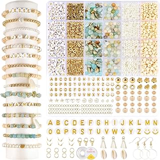 Natürliche Amazonit Perlen für Armbänder Naturstein Perlen Set mit Holzperlen und Buchstabenperlen für DIY Schmuck Armbänder Halsketten Ohrringe Bastelset für Erwachsene