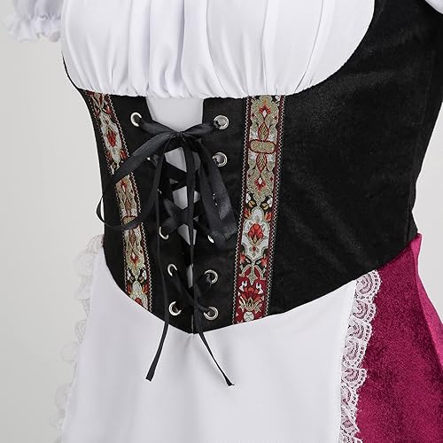 Miniatura 6 de Colorful House Disfraz de Oktoberfest para mujer, vestido de tirolesa de cerveza para carnaval de Halloween bávaro alemán