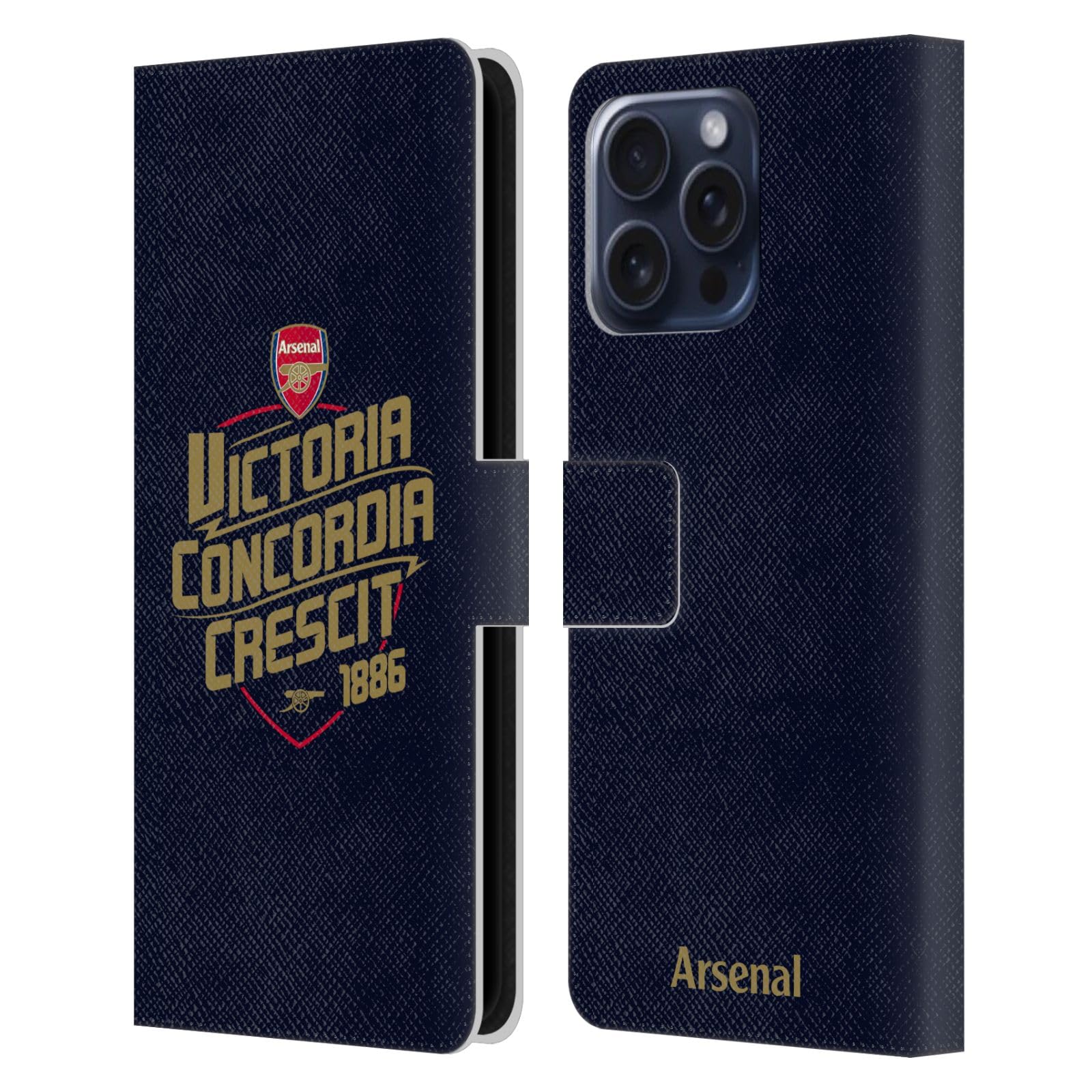 Head Case Designs Officially Licensed Arsenal FC Victoria Concordia Crescit Typography Leather Wallet Case Compatible With Apple iPhone 16 Pro Max โ image 1