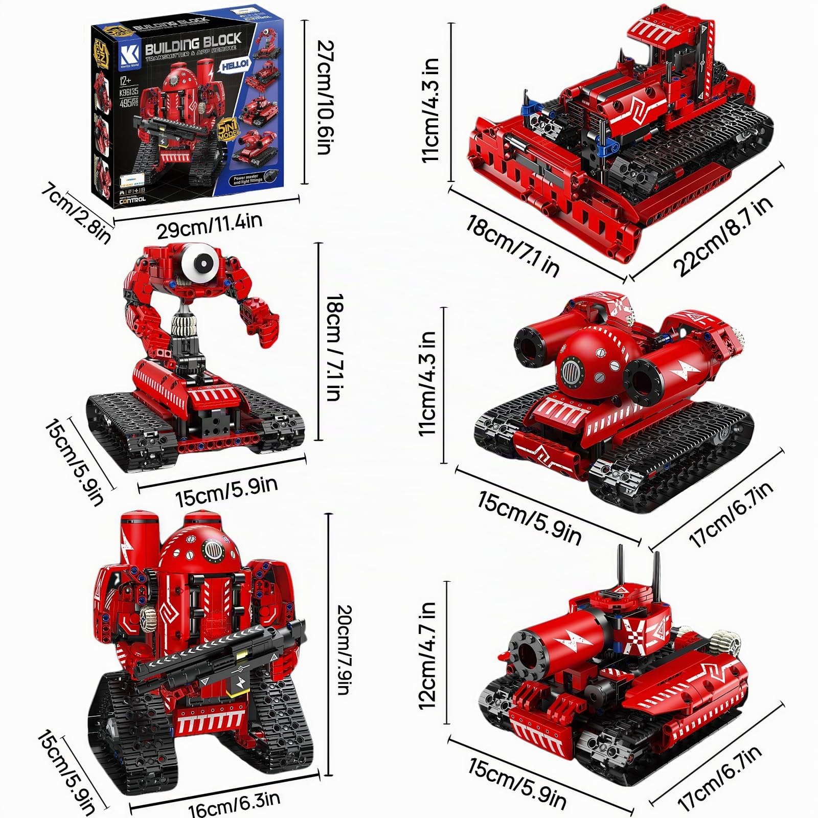 Kit Robot Programable 5 en 1, 495 Piezas, Siguelíneas | Cinco construcciones con programación por app, control RC, función siguelíneas y orugas para variar los proyectos robóticos.