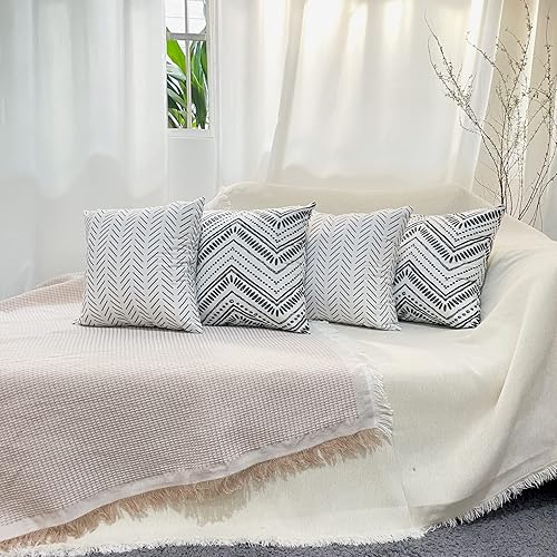 Miniatura 9 de Fundas de almohada blancas y negras de 18 x 18 pulgadas, juego de 2 fundas de almohada blancas neutrales para exteriores, fundas decorativas