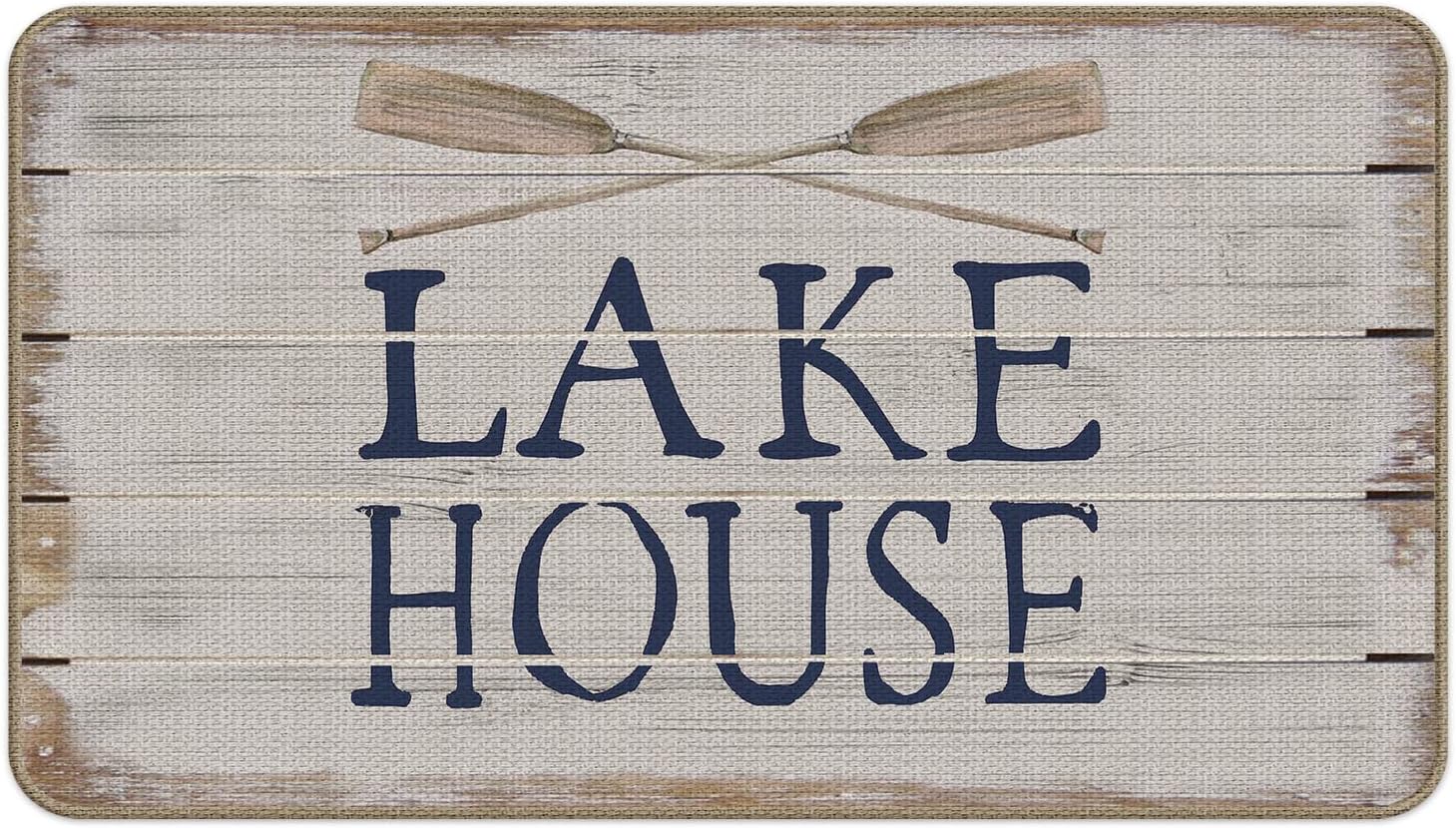 Lake House Decorative Indoor Outdoor Doormat, New House Front Door Mat 17 x 30 Inch for Lake Home Room Entrance, Gifts for Lake Lover, Lake Porch Mat, Lake Themed Room Decor Doormat Beige-1