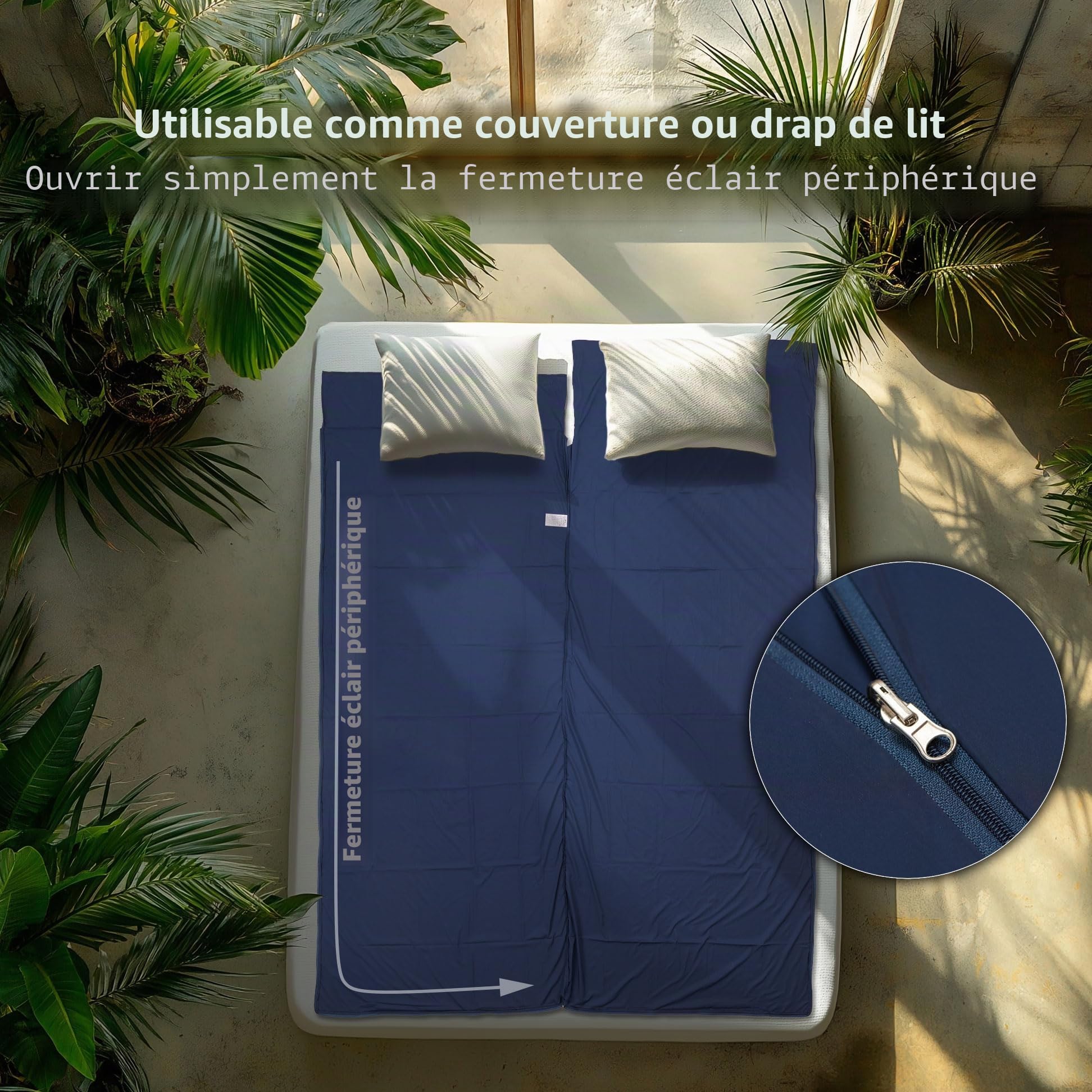 Sac de couchage Outdoro – Seulement 230 g en microfibre innovante – Sac de couchage de voyage ultra léger – Petit, fin et compact – Enduction, drap de voyage