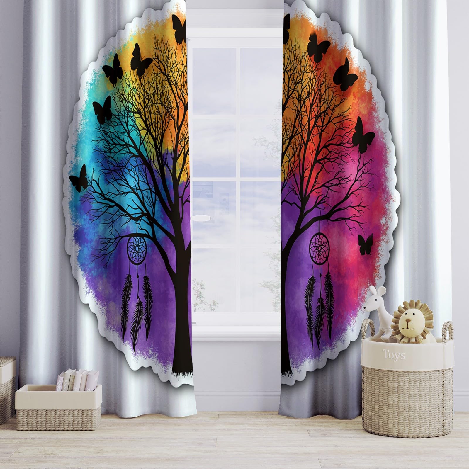 Clip-Art Blickdicht Gardinen Baum Leben Traumfänger Thermovorhang, Vorhänge Kinderzimmer Schlafzimmer Wohnzimmer Verdunkelungsvorhang Mit Ösen H183 x B117 cm 2Er Set