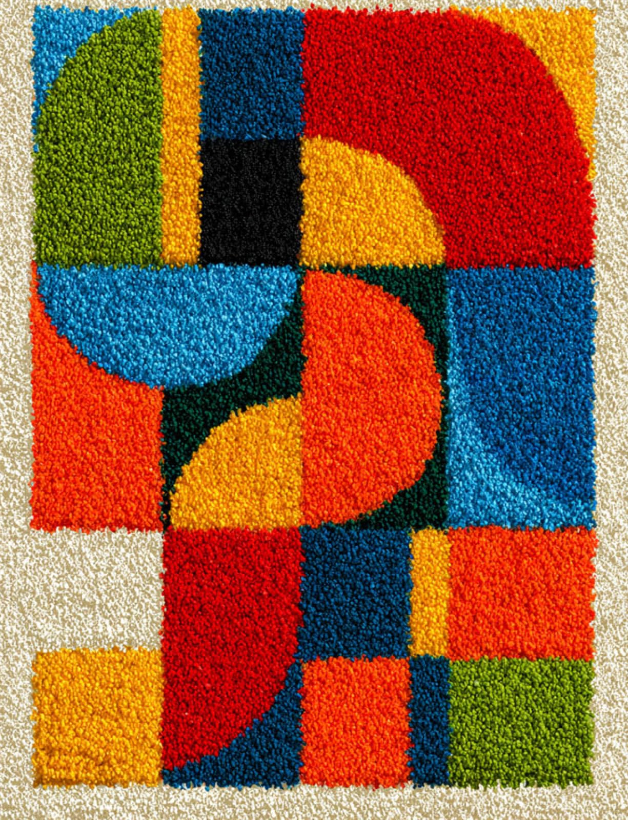 Wallphantom Diy Kit Gancho De Pestillo,Geometría coloreada,Latch Hook Rug Kits,Kit De Ganchillo Para Principiantes,Fabricación De Alfombras,80x115cm