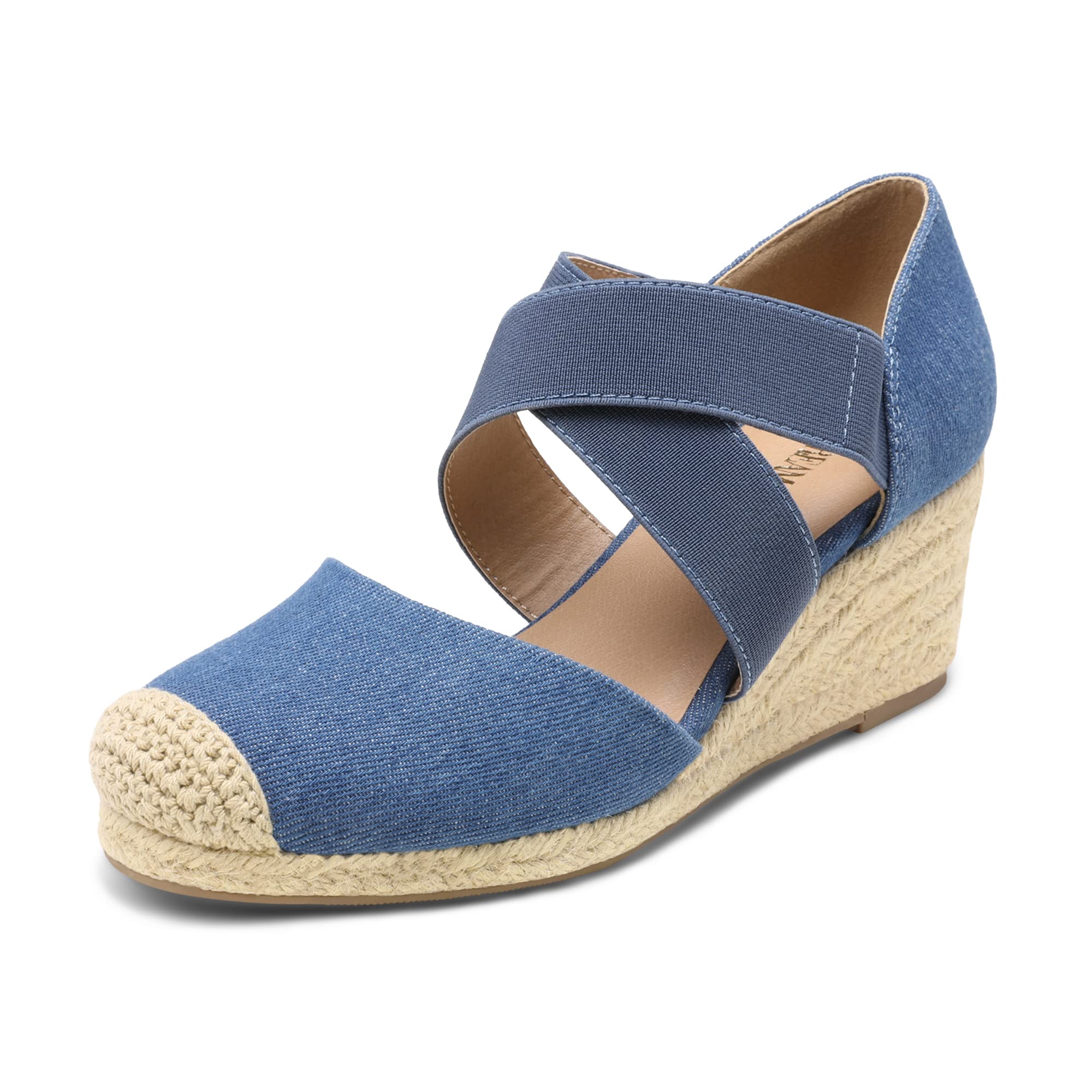 Photo 1 of DREAM PAIRS Womens Close Toe Espadrilles Dressy Platform Sandals Slip on Elastic Criss Cross Ankle Straps Wedges Sandals, SDPW226W,Denim Blue,Size 9.5