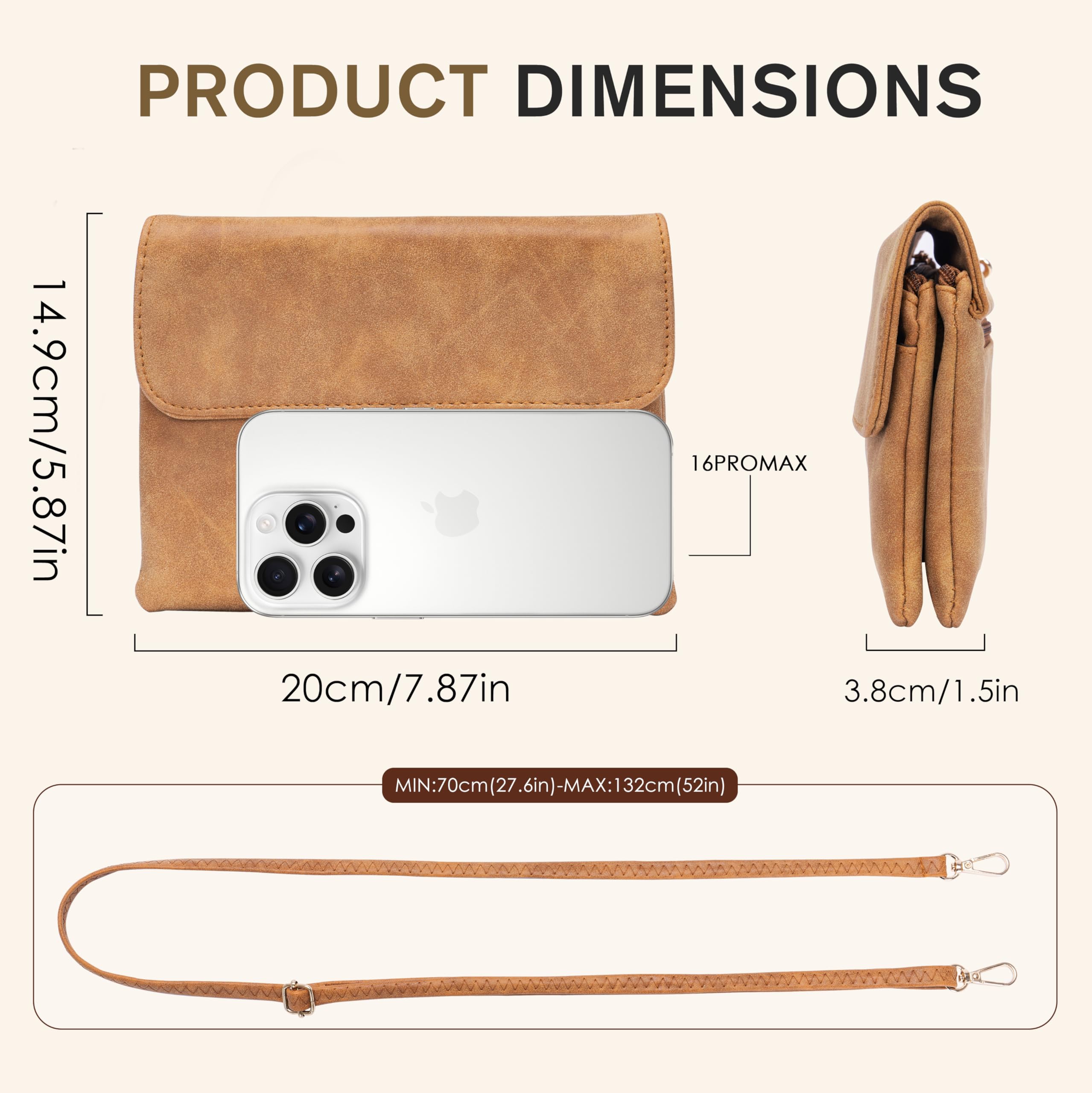 Sac Bandoulière Femme, Pochette Telephone Portable à Similicuir Effet Daim, Petit Sac à Main Femme avce Bandoulières Amovible, Mini Sac Bandoulière pour Sortir Voyager Shopping (Marron)