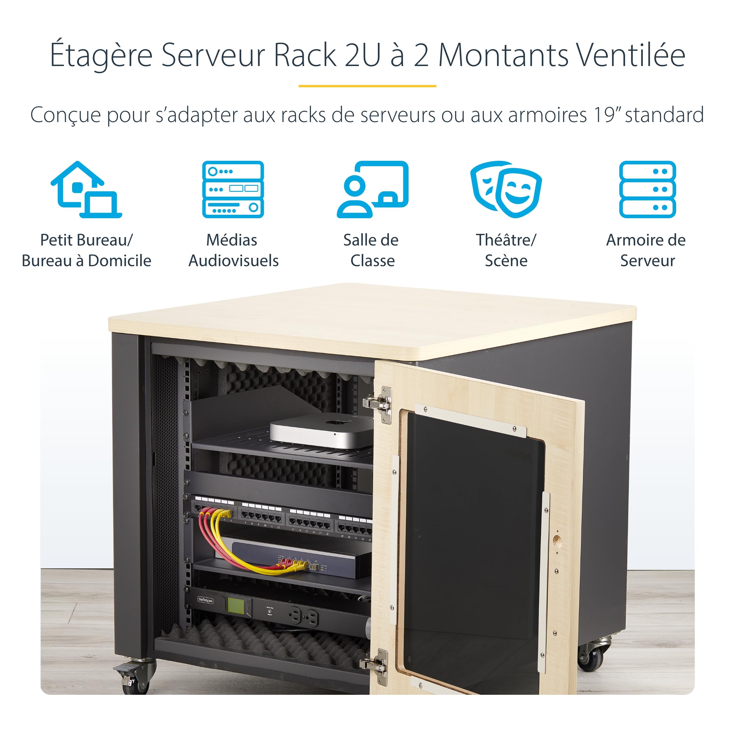 StarTech Étagère Ventilée Rack 2U, 41,5cm, 20kg (CABSHELFV2U-16-RACK) | Plateau, Montage en rack, Armoire, Acier SPCC, Écrous et vis