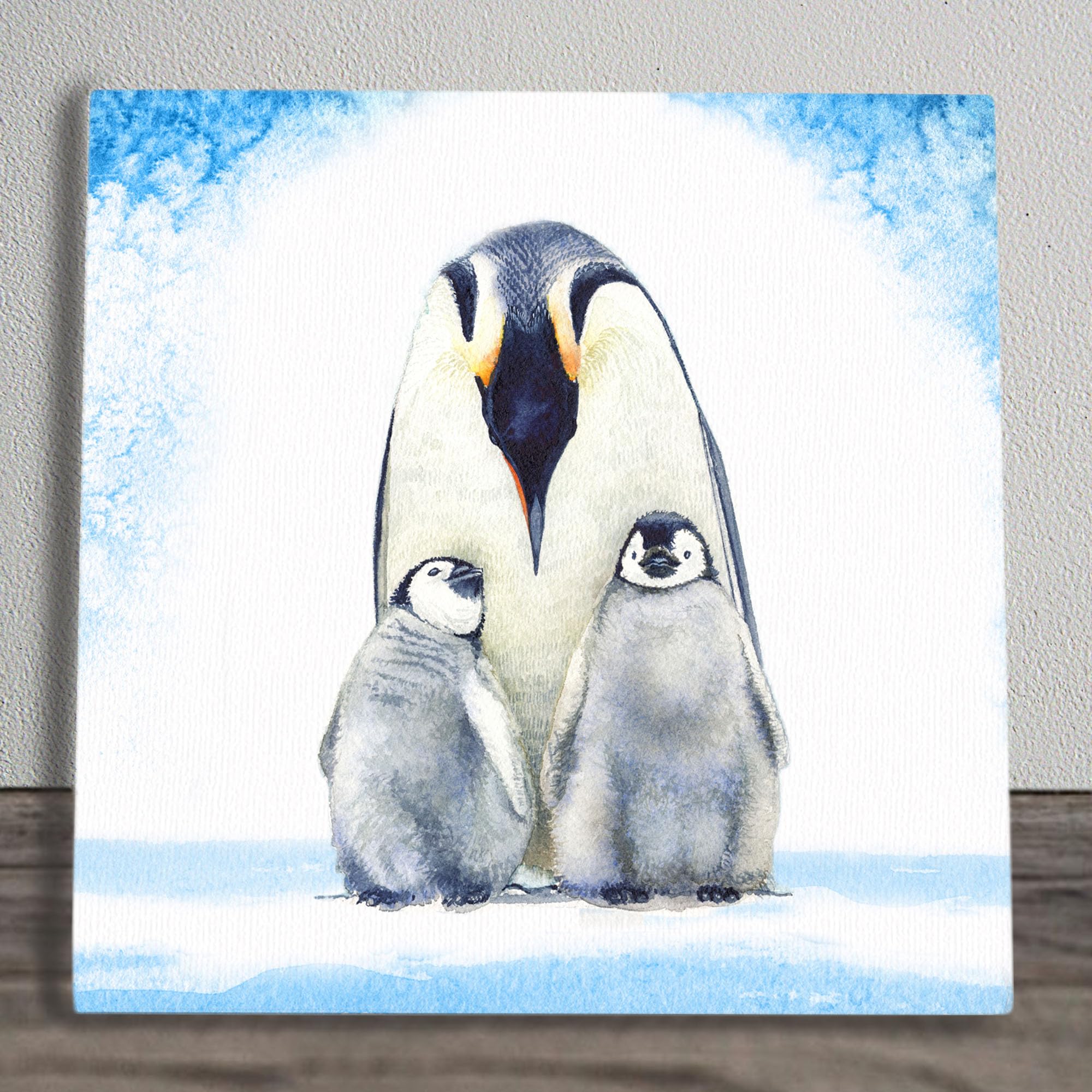 Global Designs Multi Penguin Family Picture Ceramic Tile Plaque Sign Wall Or Freestanding Winters Penguin Family Art By S Jones 20X20cm