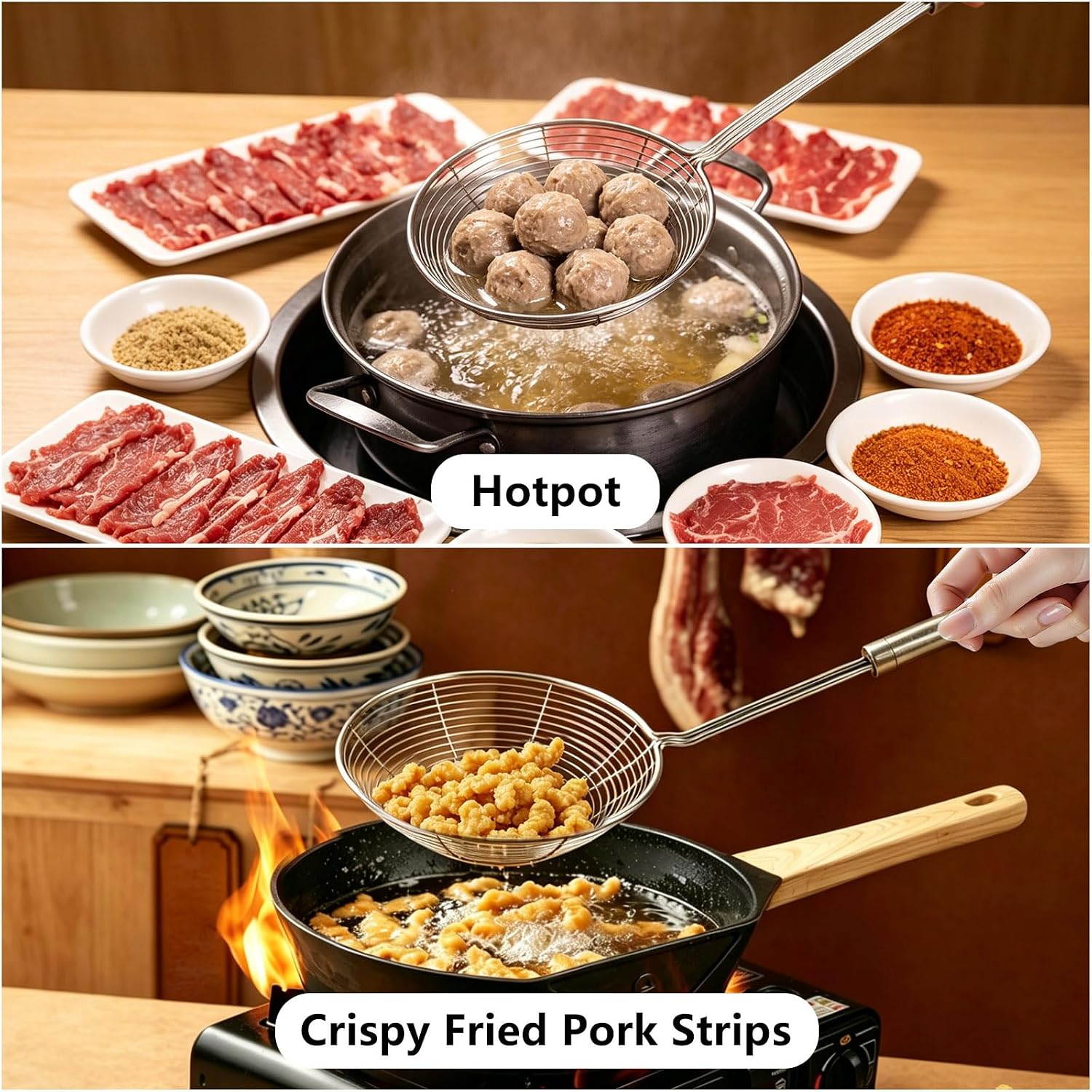 Spider Strainer Skimmer, Stainless Steel Wire Strainer Ladle for Cooking and Frying, Kitchen Utensils Pasta Strainer Spoon, 5.4 Inch