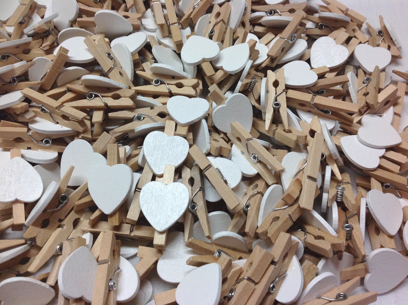Celloexpress White 30Mm Love Hearts On Mini Natural Wooden Craft Pegs - Pack Of 50