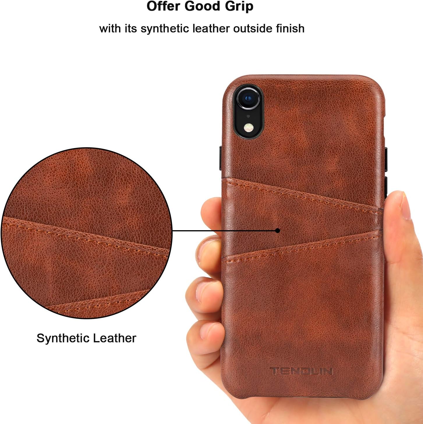 TENDLIN Compatible with iPhone XR Case Wallet Design Premium Leather Case with 2 Card Holder Slots Compatible with iPhone XR (Brown)