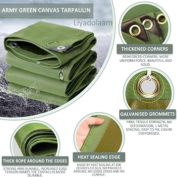 Heavy Duty Canvas Tarpaulin 1.5x2m 2x2m 2x3m 3x4m 5x6m 6mx10m Waterproof Tarps Furniture Caravan Sheet Cover Multipurpose Garden Camping Shed, Green(1x1m)