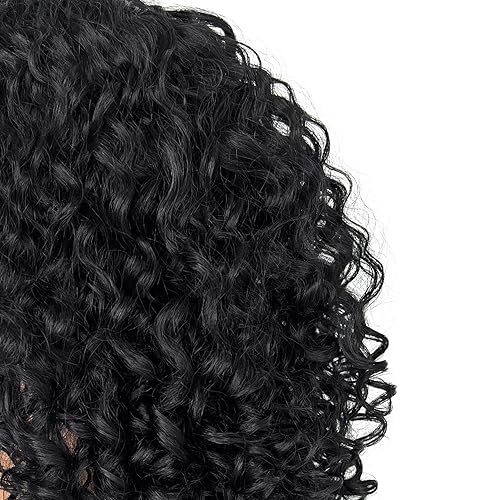 Miniatura 6 de Peluca de encaje frontal rizado HD de 16 pulgadas, mezcla de cabello humano negro natural, pelucas de encaje frontal corto rizado sintético para