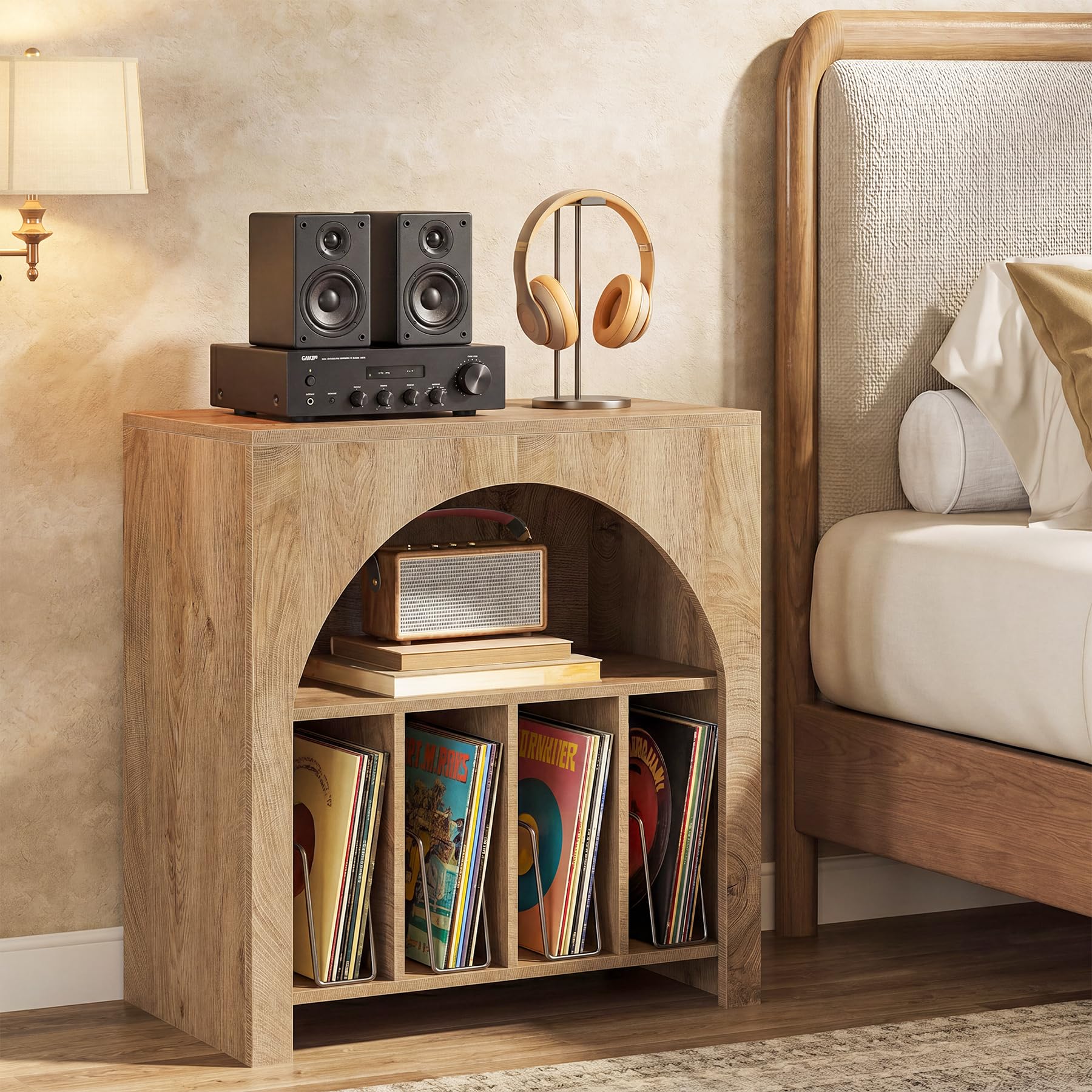 Tribesigns Supporto per Giradischi, 80 x 40 x 70 cm, Può Contenere Fino a 370 Dischi, Porta Dischi in Vinile in Stile Mid-Century con Gambe in Legno per Circa Vinili, CD, Album, Giradischi, Marrone
