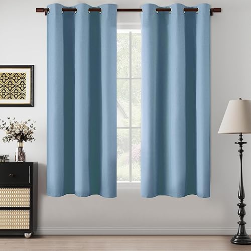 Miniatura 110 de Cortinas opacas con textura de lino gris total para dormitorio, con aislamiento térmico, cortinas cortas de 64 pulgadas, cortinas de granja con