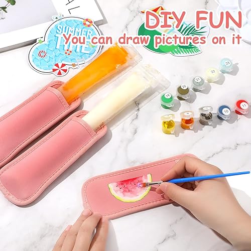 Vista 3 de JANYUN Fundas para paletas de hielo, paquete de 24 soportes para paletas de sublimación, reutilizables, para congelador, bolsas de neopreno para Rosa