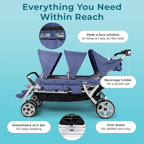 Miniatura 3 de Gaggle by Foundations Jamboree 6 Seat Multi-Child Stroller with UV Blocking Canopies Reclining Seats 5-Point Safety Harness Compact Fold for