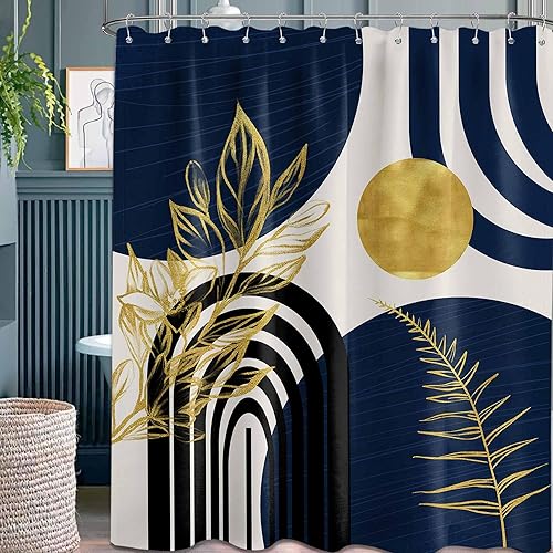 Miniatura 30 de Cortina de ducha moderna de mediados de siglo en blanco y negro, cortinas de ducha para hombre, juego de decoración de baño para hombres, patrón