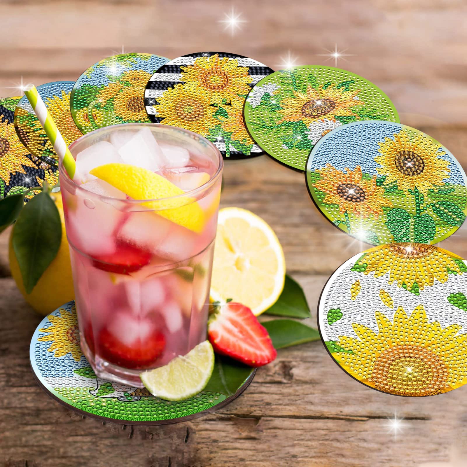 Kit Sous-verres DIY Tournesol - Peinture Diamant - Lot De 10 - Loisir Créatif Adultes/Enfants
