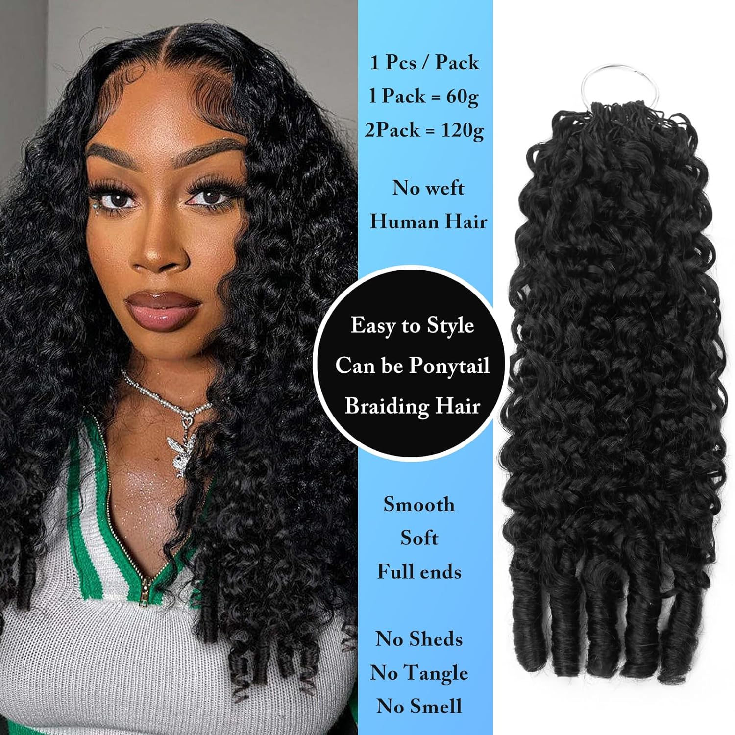 Human Crochet Hair Pre Looped 120g Burmese Curly Feather Crochet Real Human Hair Extensions Reusable Invisible Pre-Separated Knotless 100% Virgin Human Hair Crochet Bundles 20 Inch Natural Black