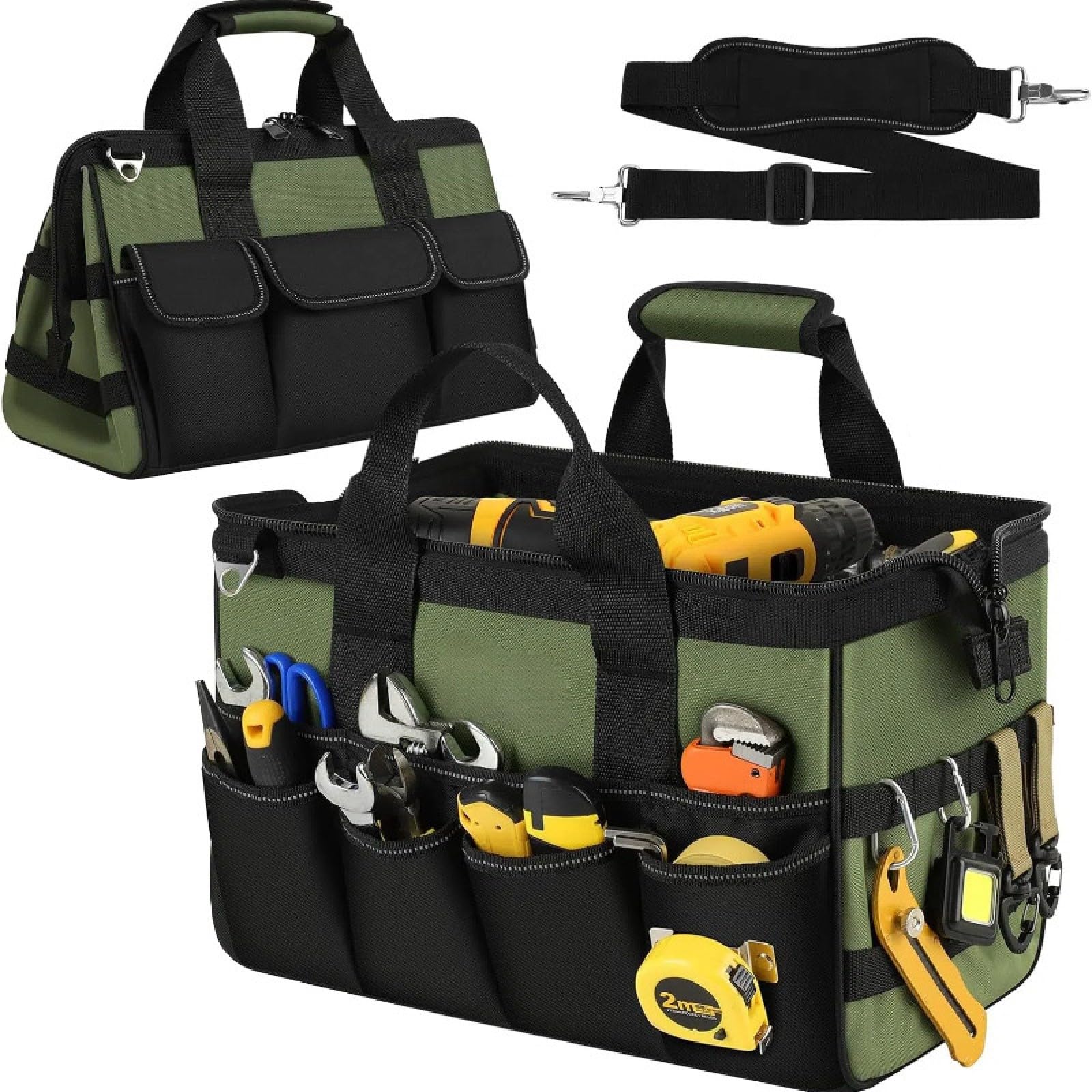 Sacoche Outils,Sac Outils vide,25 Poches Grand Ouverture Robuste Sac à Outils,Organiseur de Rangement,étui de Transport pour Papa,Homme,Mécanicien,électricien,Jardinage(Sac Uniquement)