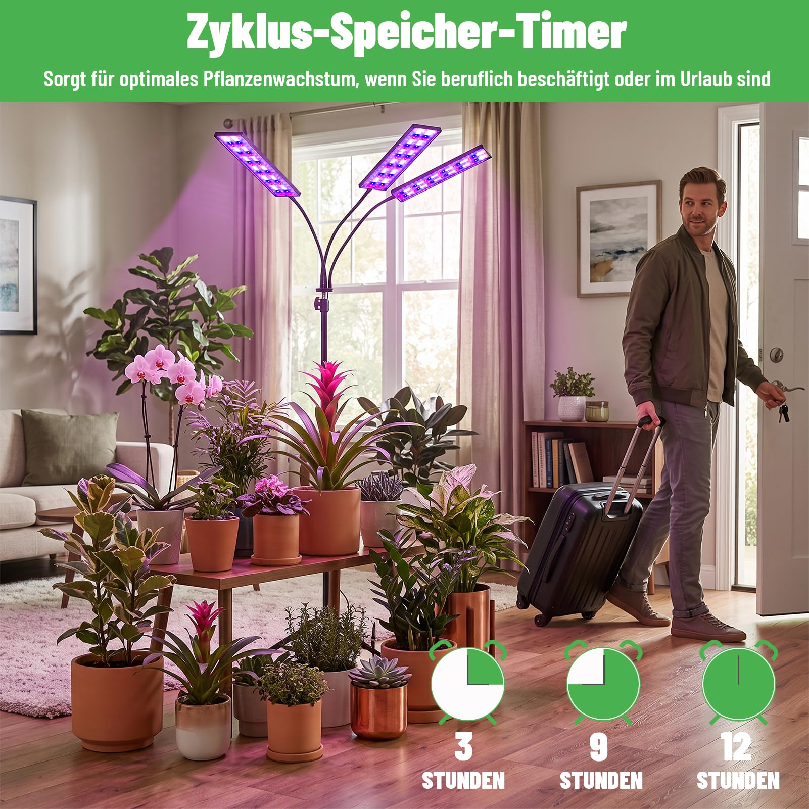 3 Teste Lampada Per Piante,360LEDs 26W Spettro Completo Con Treppiede