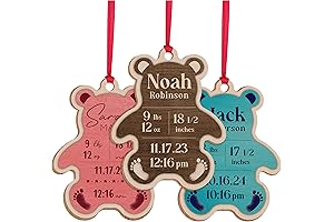 Personalized Baby's First Bear | Christmas Announcement Ornament | Custom Birth Stats...
