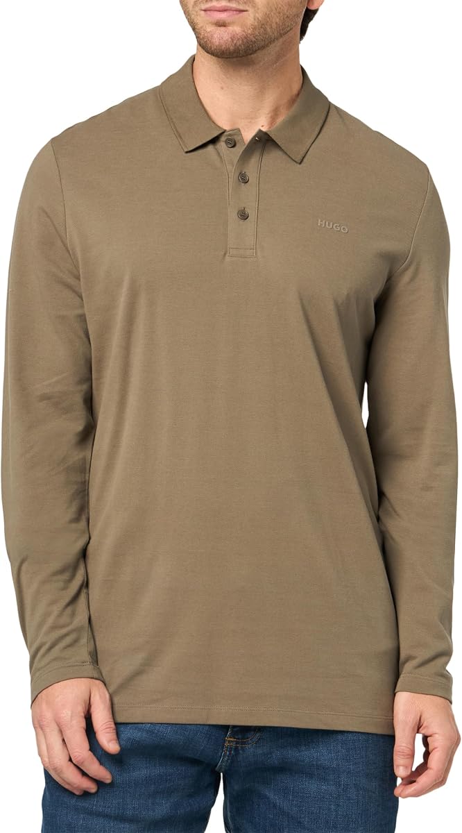 HUGO Men's Contrast Logo Long Sleeve Polo Shirt