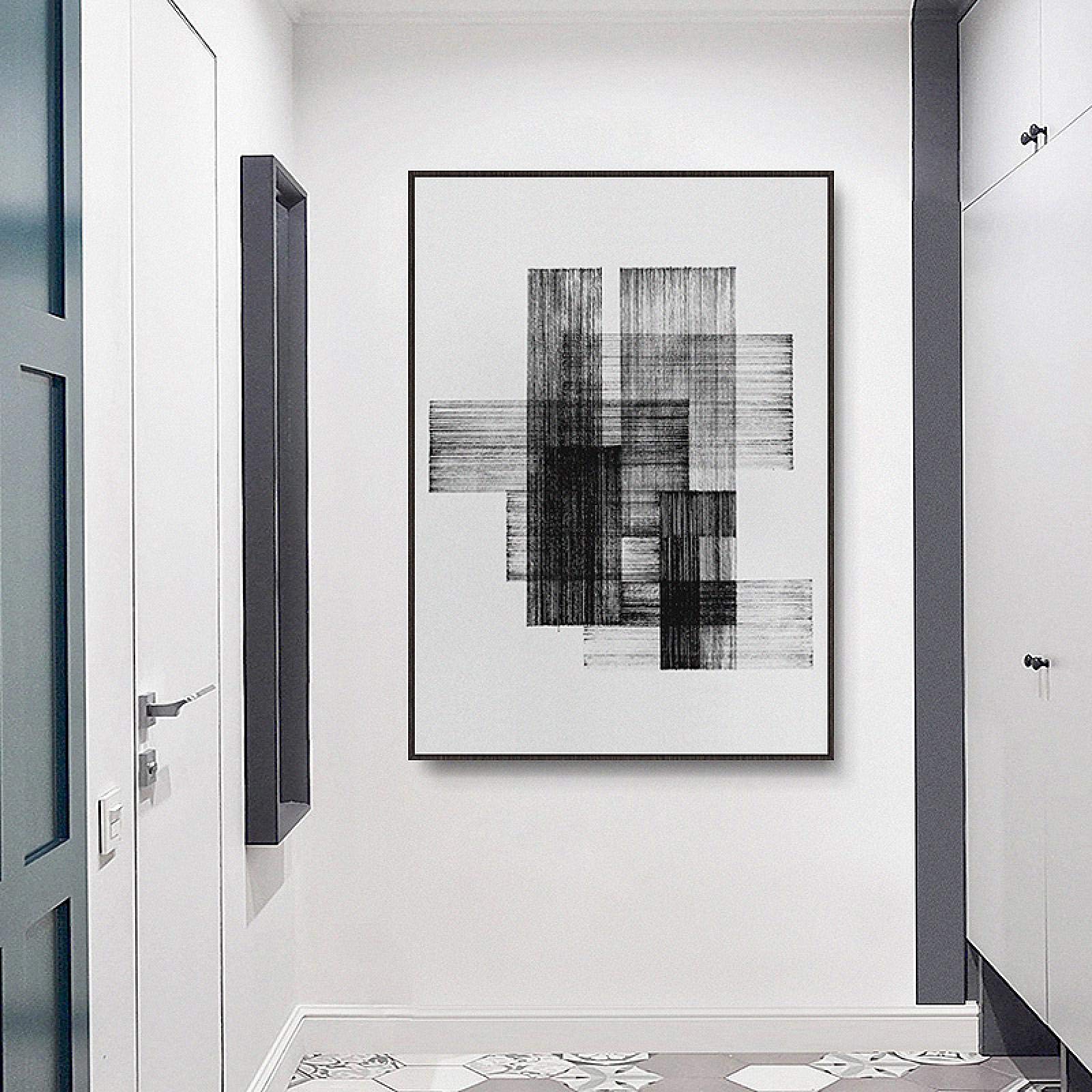 Art mural abstrait affiche toile peinture minimaliste noire pour habiller un grand mur de salon - 8