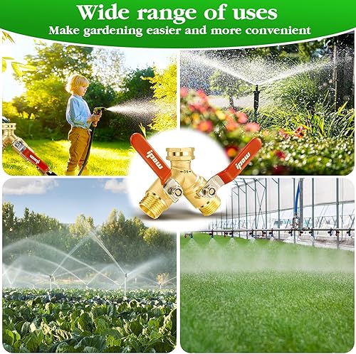 Miniatura 6 de IPOW Divisor de manguera de válvula en Y de manguera de jardín con mango largo de acero inoxidable Divisor de manguera de latón de 34 "GHT Rosca Y