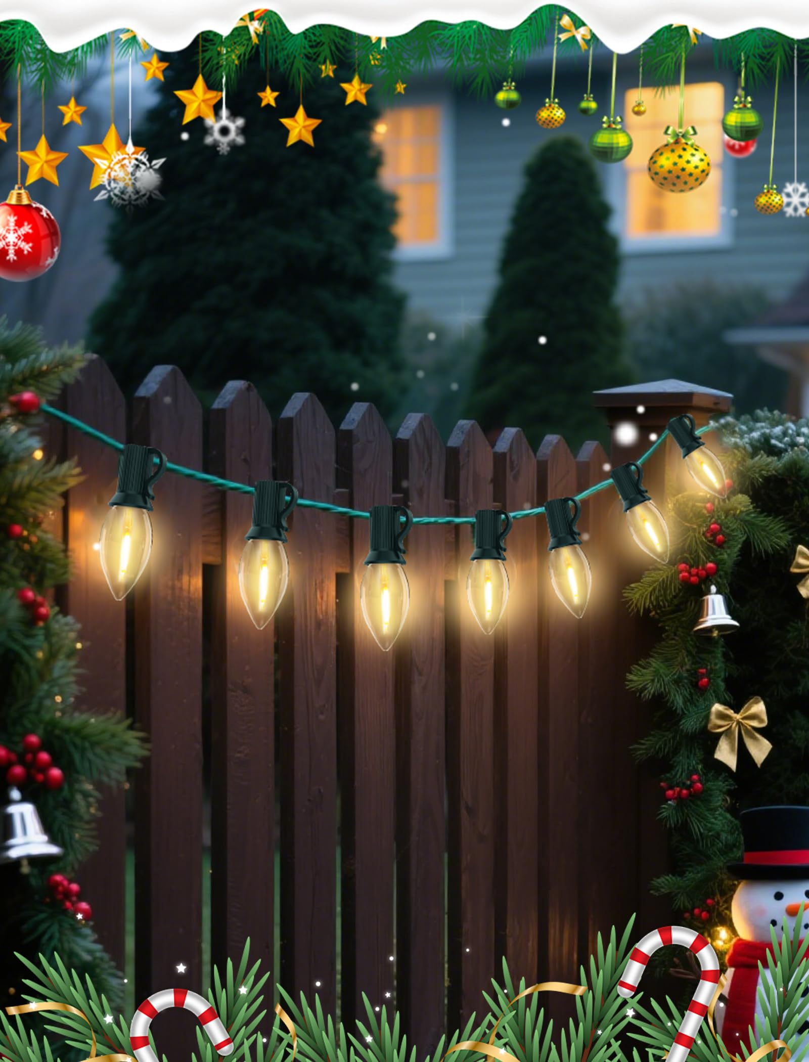 25 Pack C7 LED Warm White Christmas Light Bulbs E12 LED Replacement Bulbs for Indoor Outdoor Christmas String — view 7