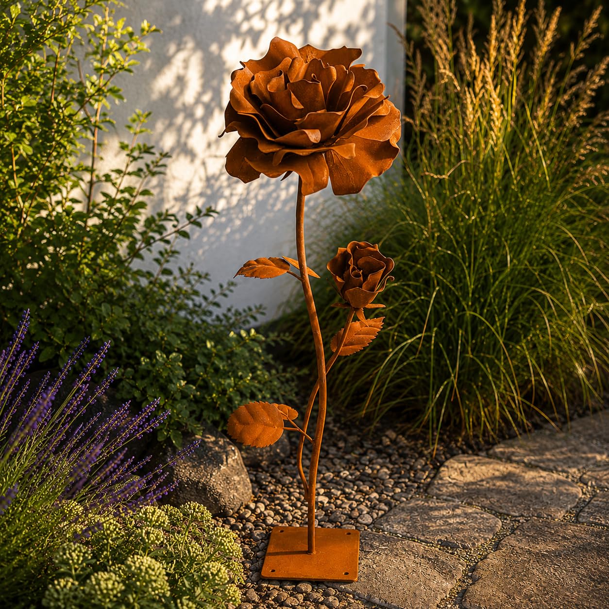 Terma Rost 3D Rose XXL 120 cm Höhe Rostblume Gartendeko rost Gartenfigur groß Metallfigur Garten Schild Dekostecker Rostgartendeko rostdeko Gartendeko Metall deko Metallstecker Edelrost
