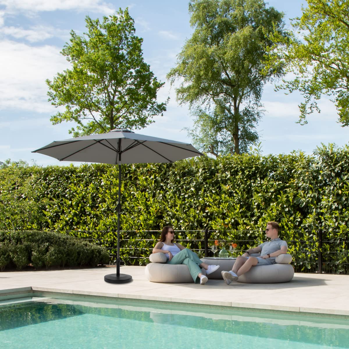 VONROC Pied de Parasol Rond Ø48cm Noir - Base Solide 25kg - Pied de Parasol en Béton et Acier en Poudre - pour Parasols Rosolina, Recanati, Rapallo & Torbole - Terrasse, Balcon, Jardin