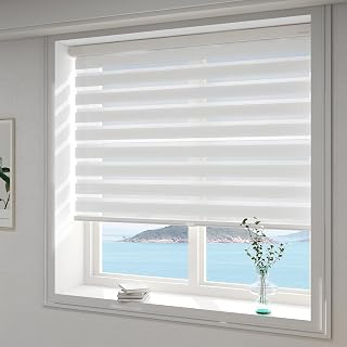 Cordless Zebra Blinds with Compact Cassette, White, 70W*64H