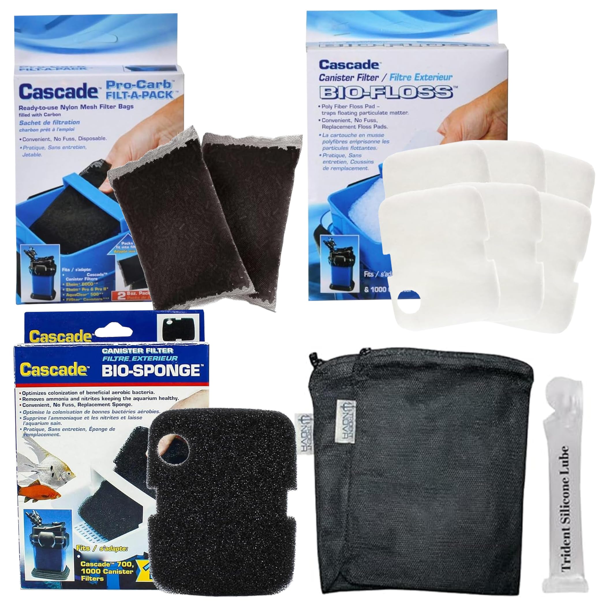 Trident Nova Penn-Plax Cascade 700/1000 Canister Maintenance & Replacement Filter Media Kit, including Trident Mesh Bags(Penn-Plax Poly Fiber