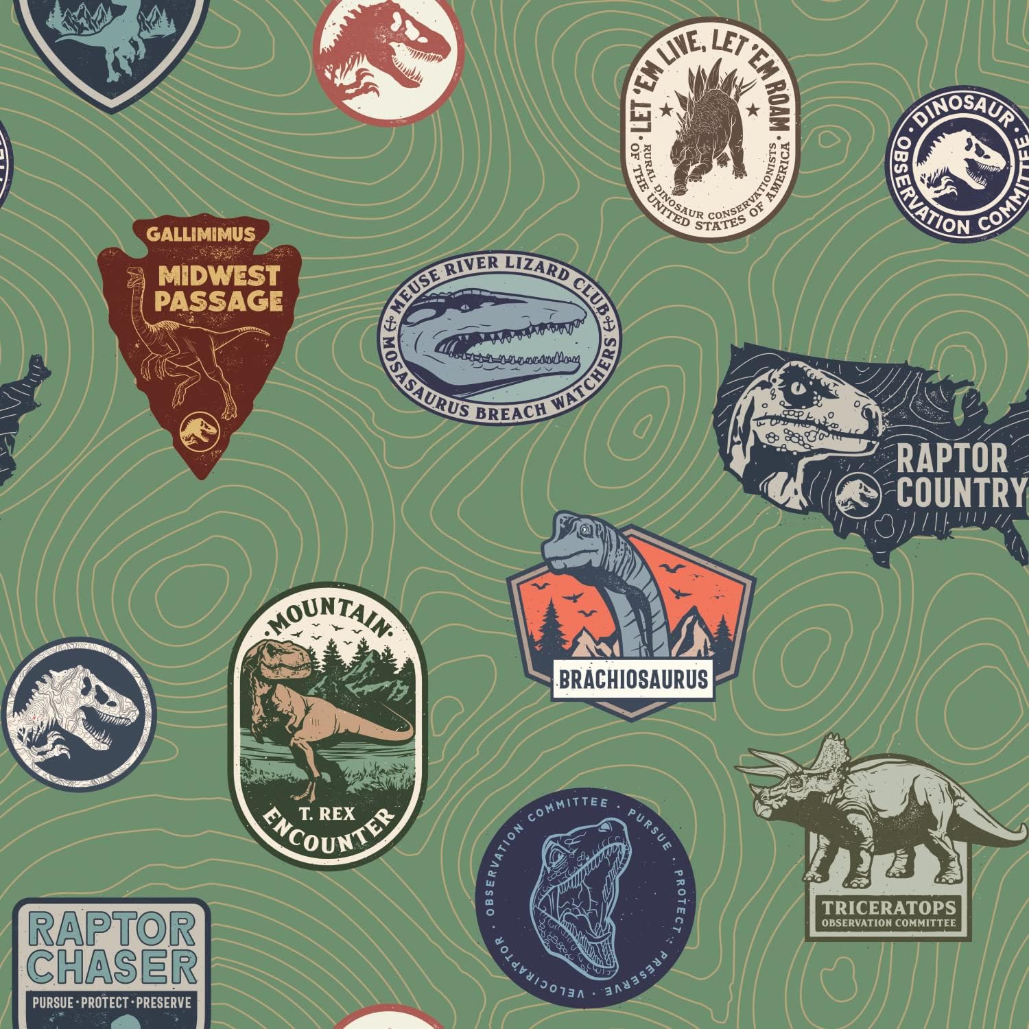 Jurassic World Multicolor Badges Peel and Stick Wallpaper, RMK12396RL