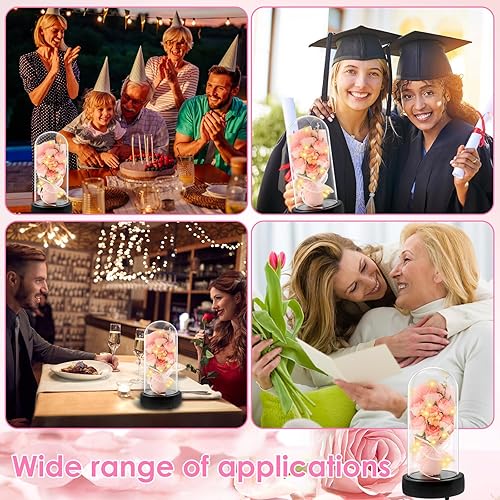 Miniatura 6 de Flores preservadas en cúpula de cristal con luz LED, ramo de flores preservadas con caja de música, flores preservadas, regalos de rosas para ella,