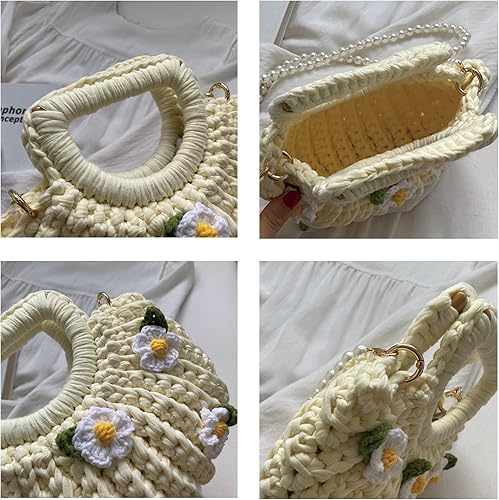 Miniatura 6 de Small Crossbody Bags for Women Crochet Purse with Flower Knitting Bag Cute Boho Bag (Beige)