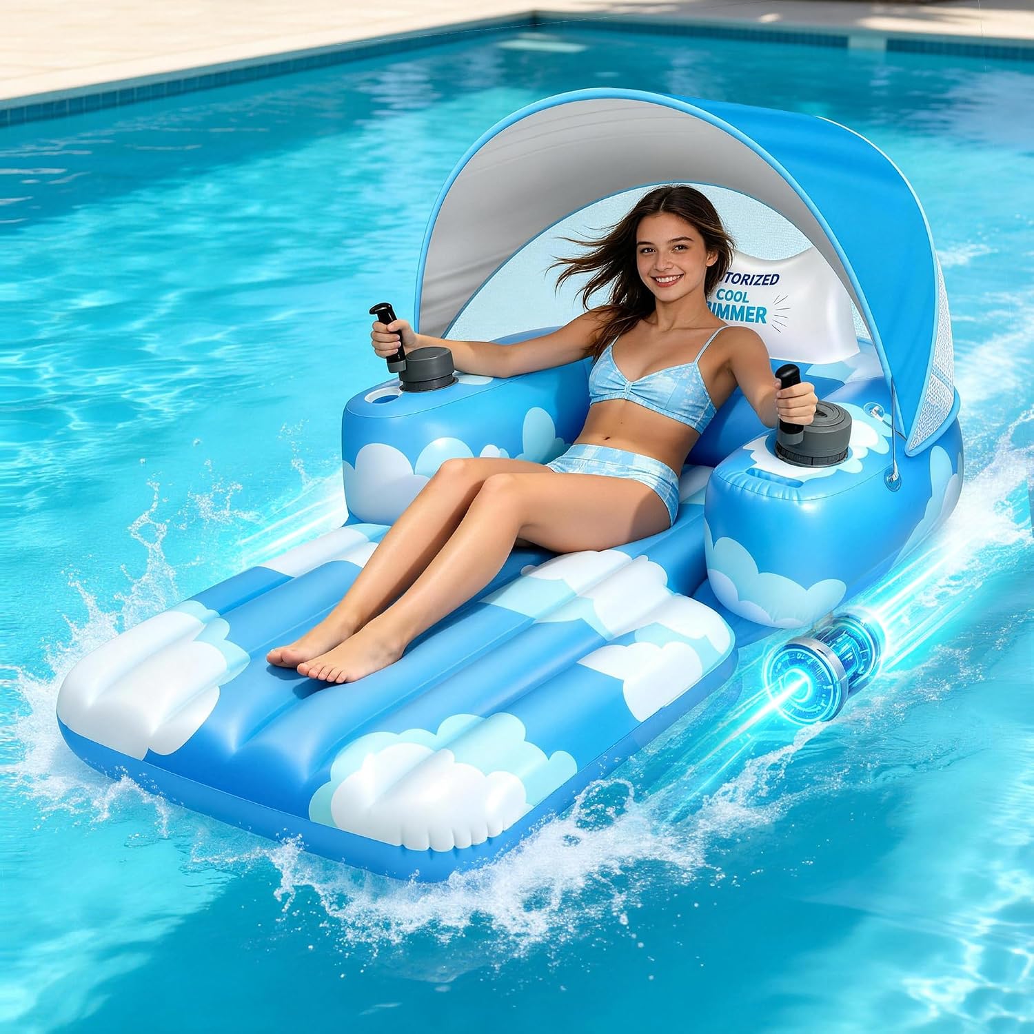 GIGIGO Motorized Pool Float for Adults, Rechargeable Electric Lounger | Rechargeable, Inflatable Lounger, Dual Power System, 360° Steering, Adult Size, Pool Toys for Lake, River, Party, Vacation