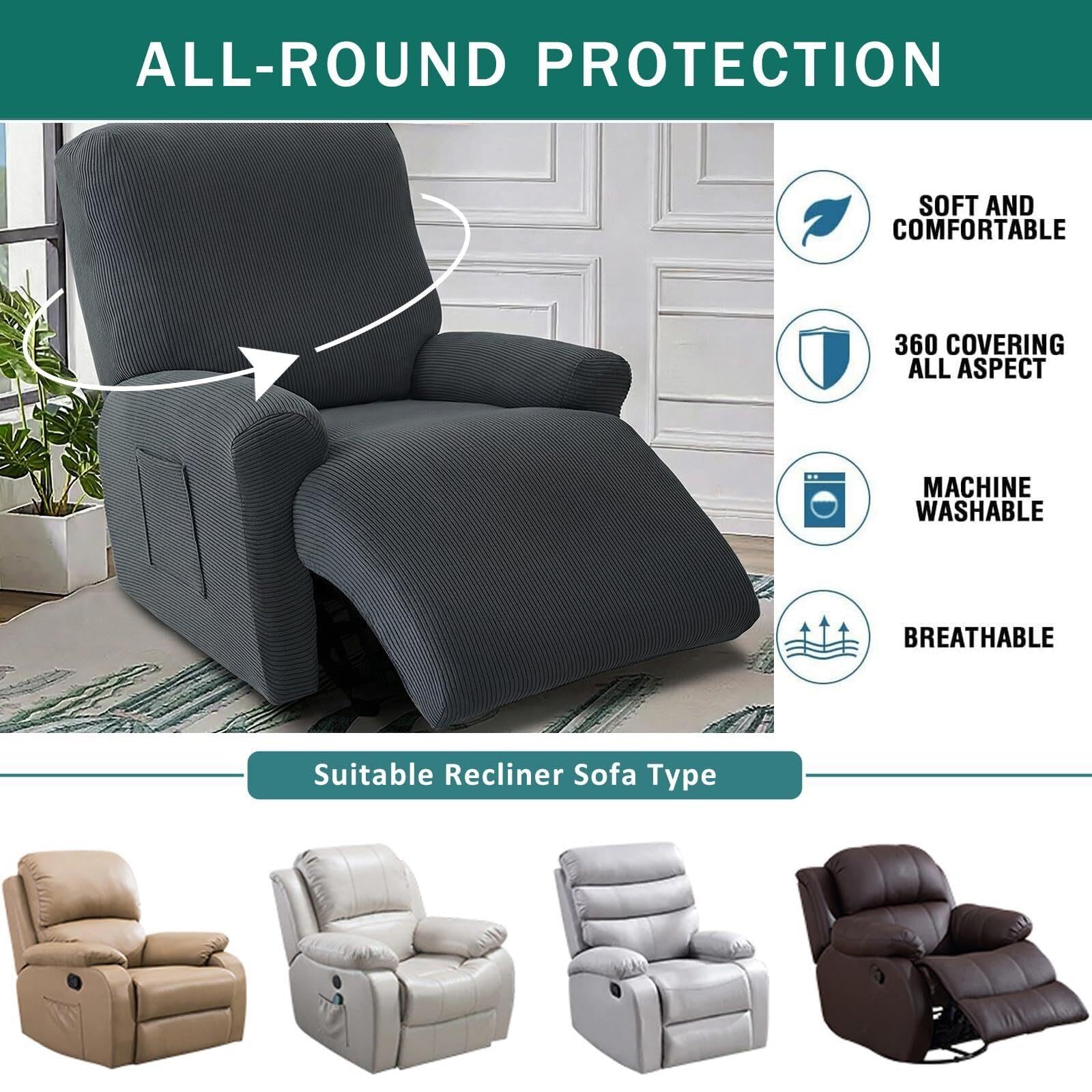 Fodere for poltrona reclinabile 4 pezzi Copripoltrona elasticizzata