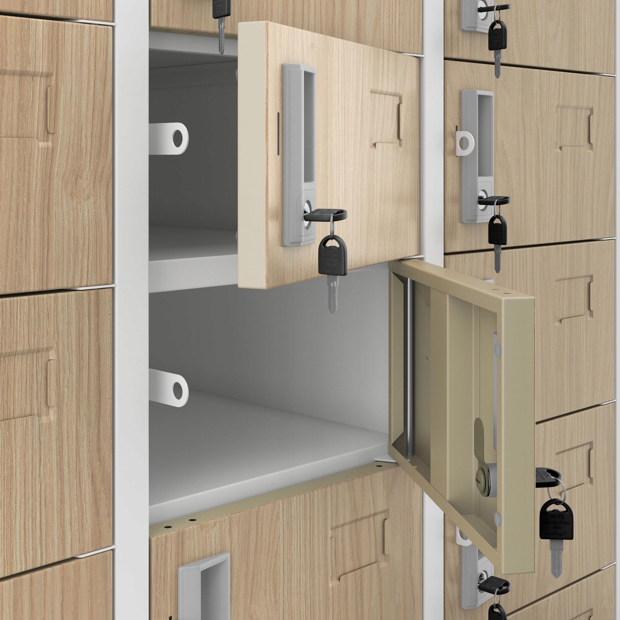 Jan Nowak Taquilla Vestuario 3B11A Armario Metalico con 33 Compartimentos Ranuras de ventilación Pintura en Polvo 185 cm x 90 cm x 45 cm (Blanco-Madera)